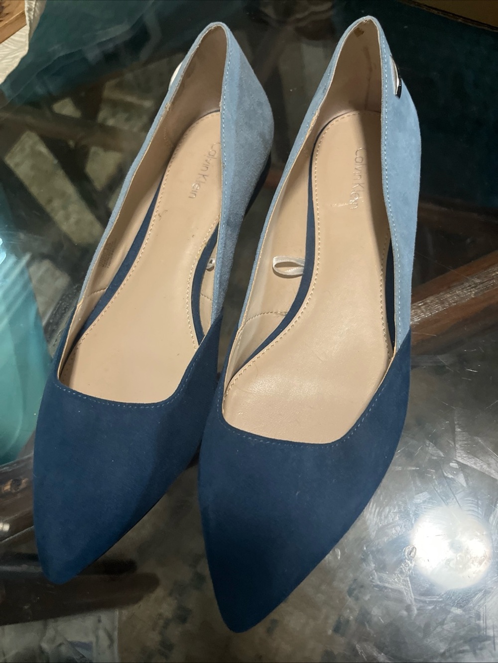Calvin Klein Two-Tone Navy and Light Blue Pointed Flats